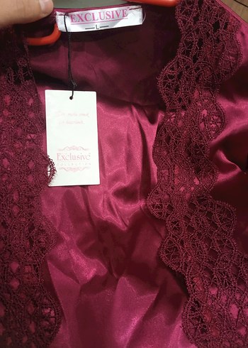 Bordo Parlak kadın pijama takımı Exclusive - Görsel 7