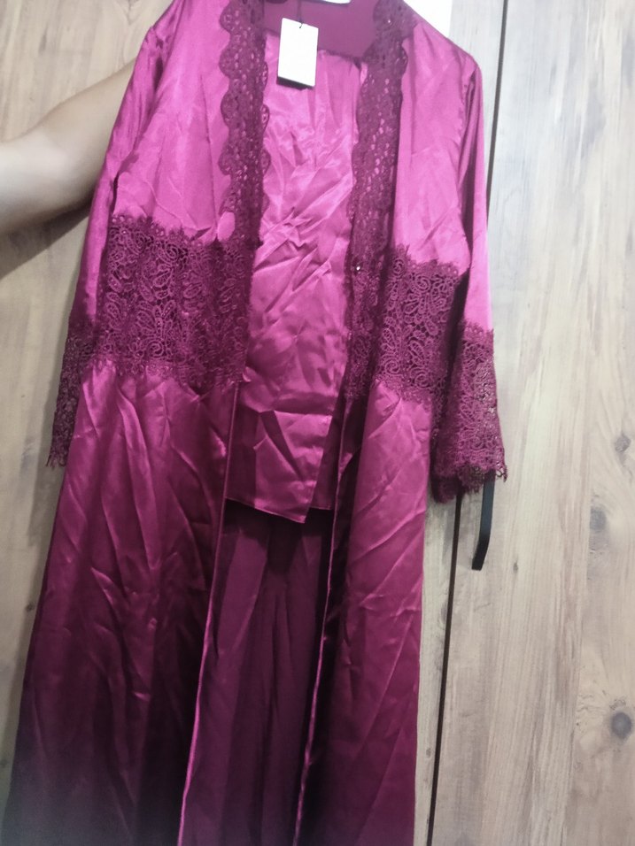 Bordo Parlak kadın pijama takımı Exclusive - Görsel 3