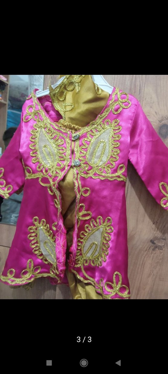 Pembe Nakışlı Uzun Kollu Kadın Hint Elbisesi - Görsel 3