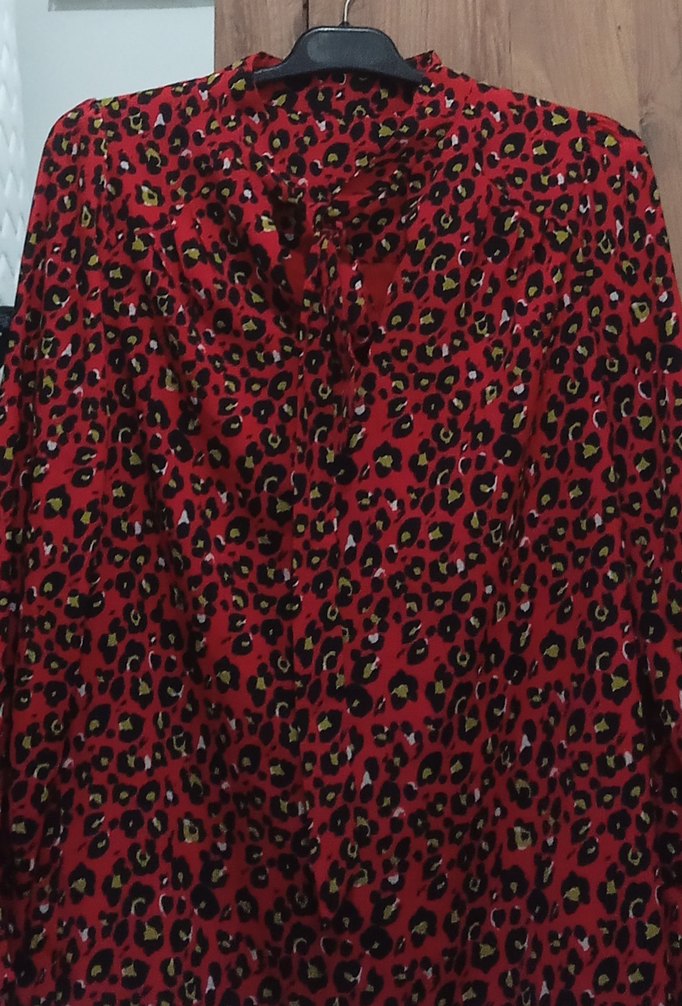 Uzun Kollu Leopar Desenli Kadın Gömlek - Görsel 3