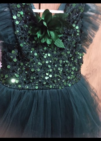 Yeşil Nakışlı Kız Çocuk Abiye Elbise - Görsel 3