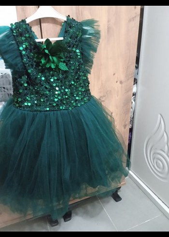 Yeşil Nakışlı Kız Çocuk Abiye Elbise - Görsel 2