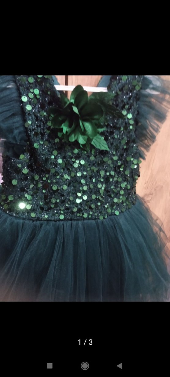 Yeşil Nakışlı Kız Çocuk Abiye Elbise - Görsel 3