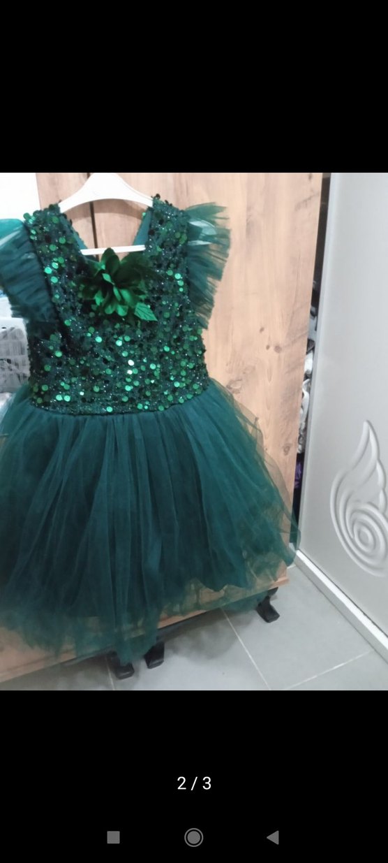 Yeşil Nakışlı Kız Çocuk Abiye Elbise - Görsel 2