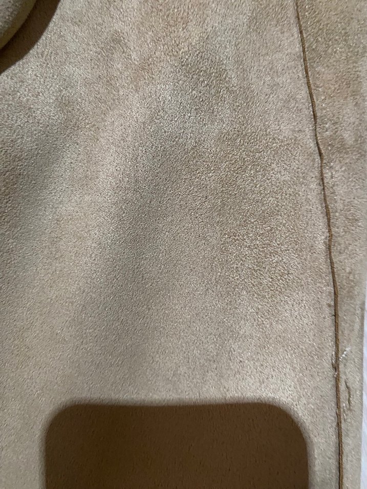 Bej Süet Kadın Kemerli Uzun Trençkot - Görsel 4