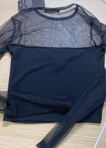 Siyah Transparan Detaylı Uzun Kollu Bluz - Görsel 2
