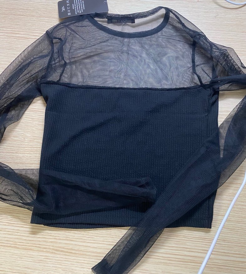 Siyah Transparan Detaylı Uzun Kollu Bluz - Görsel 2