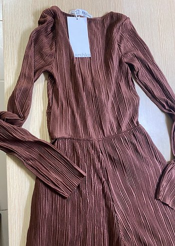 Kahverengi Pilili Kadın Tulum V Yaka - Görsel 4