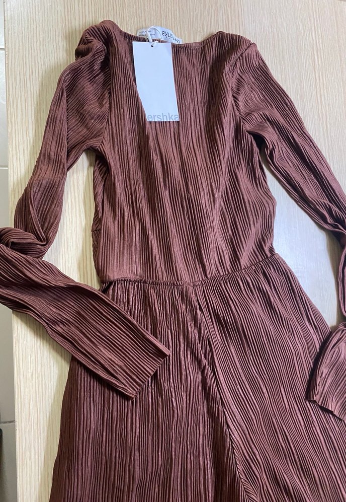 Kahverengi Pilili Kadın Tulum V Yaka - Görsel 4