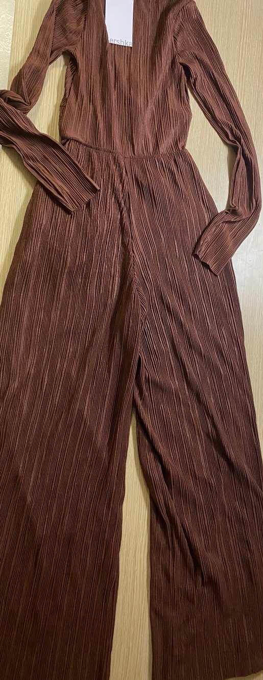 Kahverengi Pilili Kadın Tulum V Yaka - Görsel 3