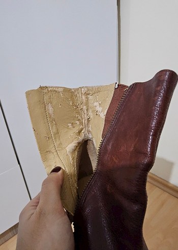 Kahverengi Deri Topuklu Kadın Bot - Görsel 4