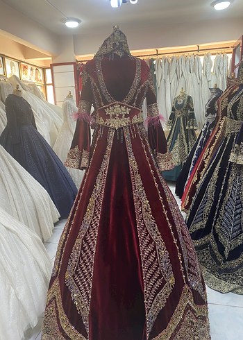 38 Beden Uzun Kollu Bordo Nakışlı Bindallı Kaftan Kınalık SATILIK