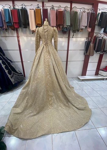Henna Gelinlik Altın Renkli Uzun Kollu Abiye Nişanlık Nişan elbisesi