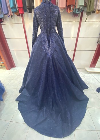 Henna Gelinlik Nişanlık Yoğun işlemeli Parlak Lacivert Uzun Kollu nişan Elbises