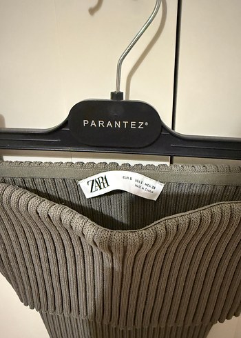 Haki straplez triko bluz - Görsel 2