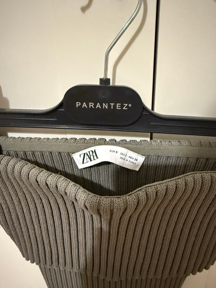 Haki straplez triko bluz - Görsel 2