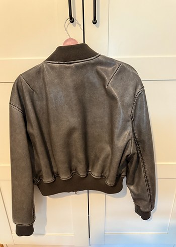 Gri Deri Kadın Ceket - Rahat Kesim - Görsel 2