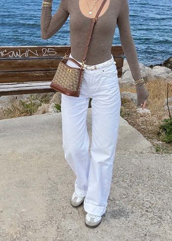 stradivarius d92 beyaz jean - Görsel 3