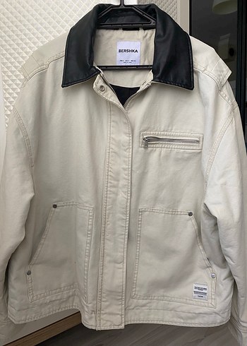 s Beden Beyaz Deri Düğmeli Oversize Ceket