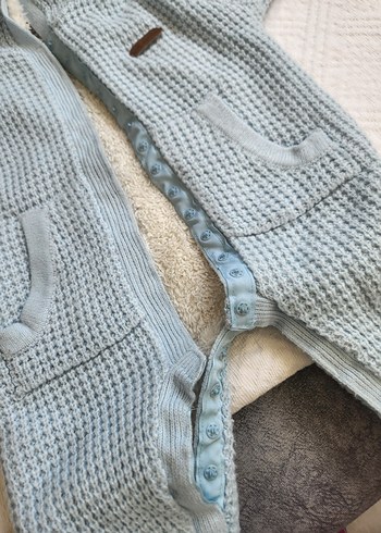 monno rosa Gri Örgü Bebek Tulum Kapüşonlu 3-6 ay - Görsel 3