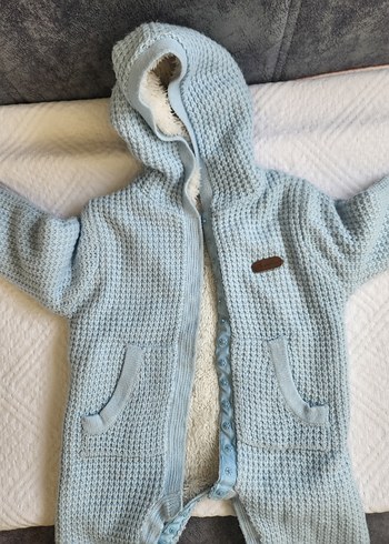 monno rosa Gri Örgü Bebek Tulum Kapüşonlu 3-6 ay - Görsel 2