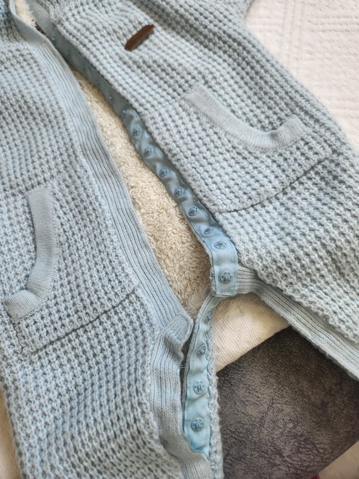 monno rosa Gri Örgü Bebek Tulum Kapüşonlu 3-6 ay - Görsel 3