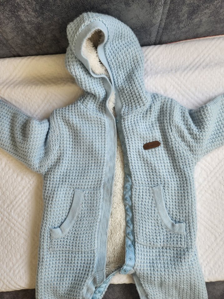 monno rosa Gri Örgü Bebek Tulum Kapüşonlu 3-6 ay - Görsel 2