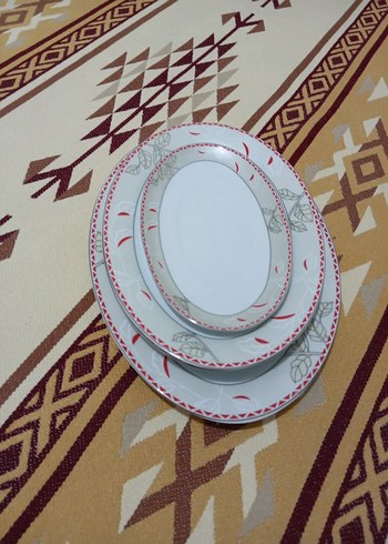  Beden beyaz Renk Beyaz ve Gri Desenli Yemek Takımı