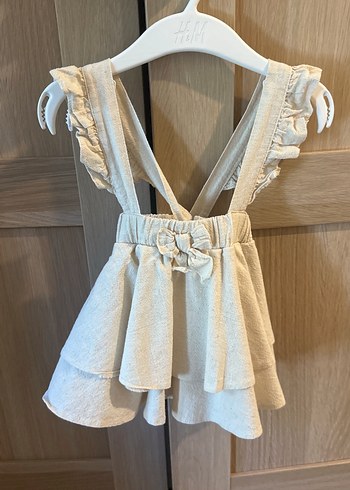 Kitikate Kız bebek Keten Fırfırlı Askılı Elbise