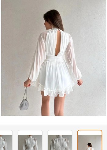 Dik yakalı tam kalıp şifon elbise - kırmızı - Görsel 11