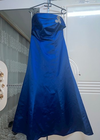 Uzun Lacivert Drapeli Straplez Abiye Elbise - Görsel 2