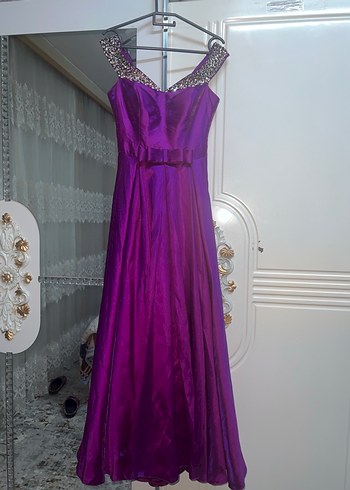 Parlak Mor Uzun Abiye Elbise - Görsel 2