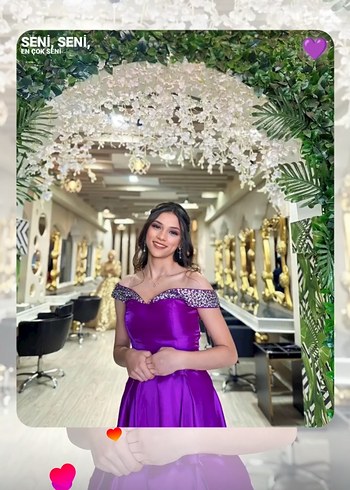 Parlak Mor Uzun Abiye Elbise - Görsel 3