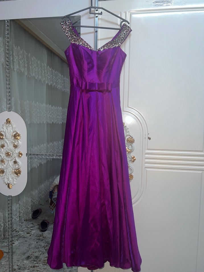 Parlak Mor Uzun Abiye Elbise - Görsel 2