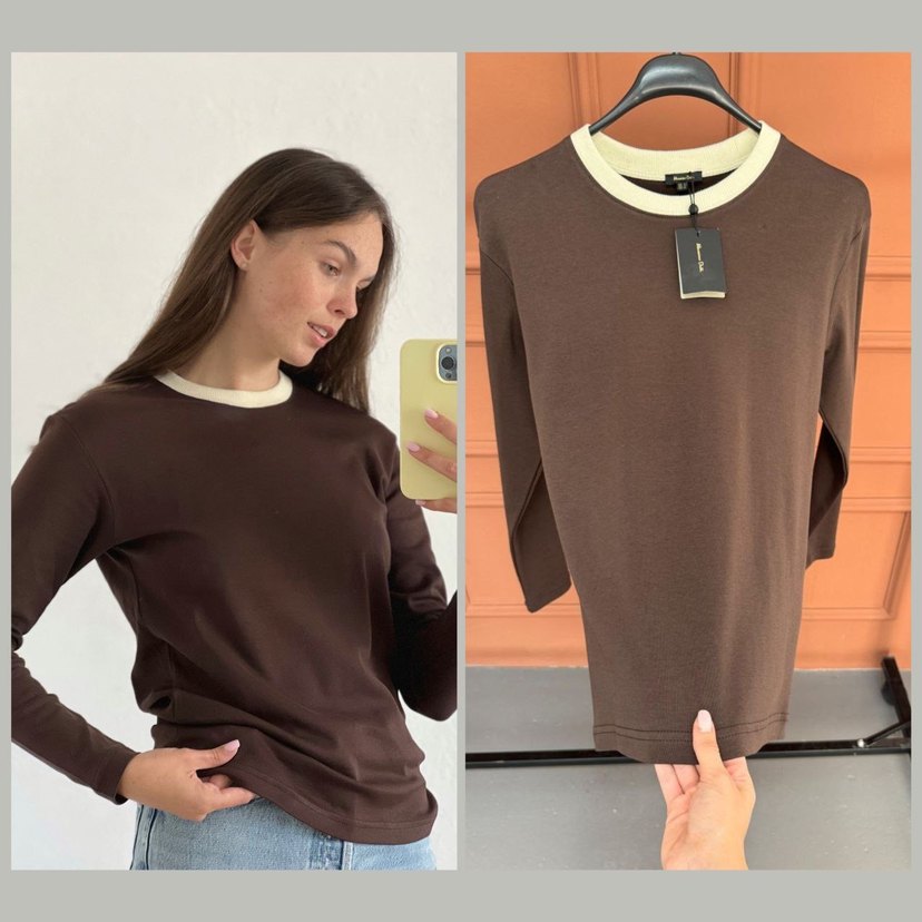 Kahverengi Uzun Kollu Kadın Bluz - Görsel 2