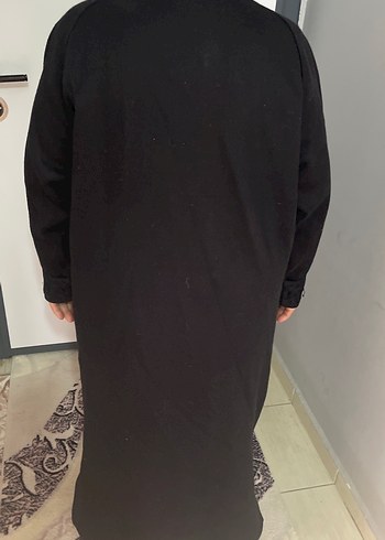 xl Beden Siyah Uzun Kollu Gevşek Kesim Siyah Kaban