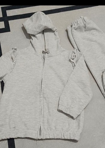 LC Waikiki Gri Kapüşonlu ve Fermuarlı Kız Eşofman Takımı