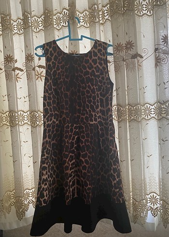 Kahverengi Leopar Desenli Midi Elbise