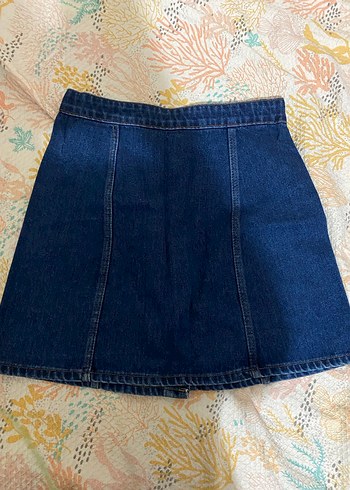 Diğer Düğmeli Lacivert Denim Mini Etek