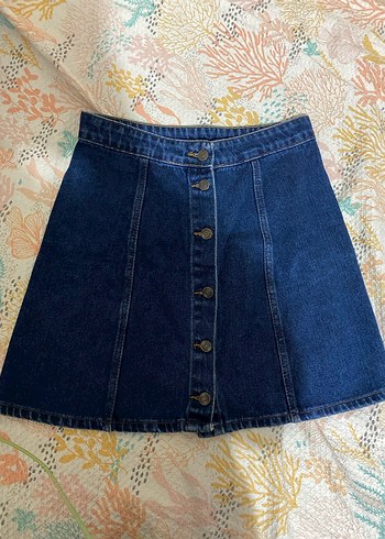 Düğmeli Lacivert Denim Mini Etek