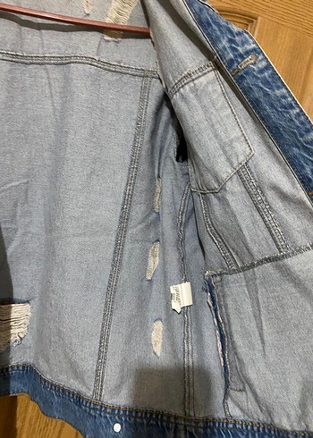 m Beden Kadın Mavi Düğmeli Oversize Kot Ceket