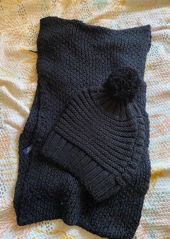 Siyah Örgü Kadın Bere ve Boyunluk Seti - Görsel 5