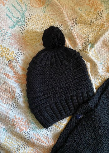 Siyah Örgü Kadın Bere ve Boyunluk Seti - Görsel 3