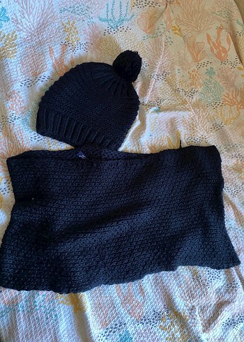 Siyah Örgü Kadın Bere ve Boyunluk Seti - Görsel 2