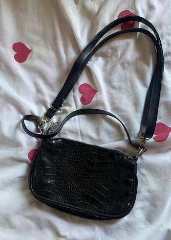Siyah Deri Yılan Desenli Tokalı Çanta - Görsel 2