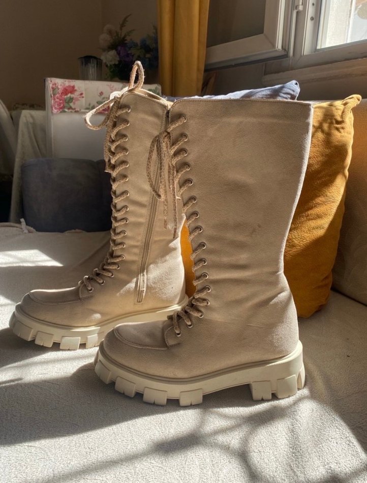 Bej Süet Yüksek Topuklu Kadın Çizme - Görsel 2