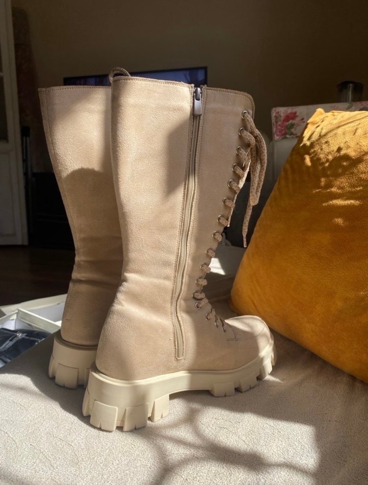 Bej Süet Yüksek Topuklu Kadın Çizme - Görsel 5