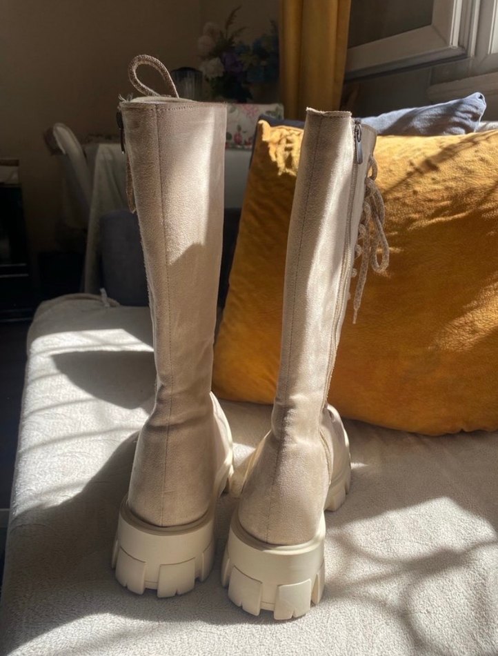 Bej Süet Yüksek Topuklu Kadın Çizme - Görsel 4