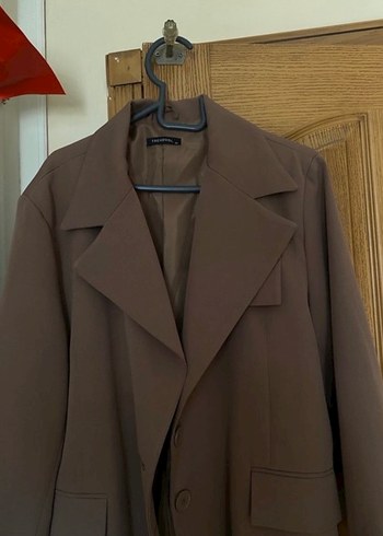 Kahverengi Deri Midi Kadın Blazer - Görsel 3