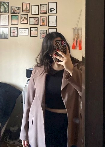 Kahverengi Deri Midi Kadın Blazer - Görsel 2